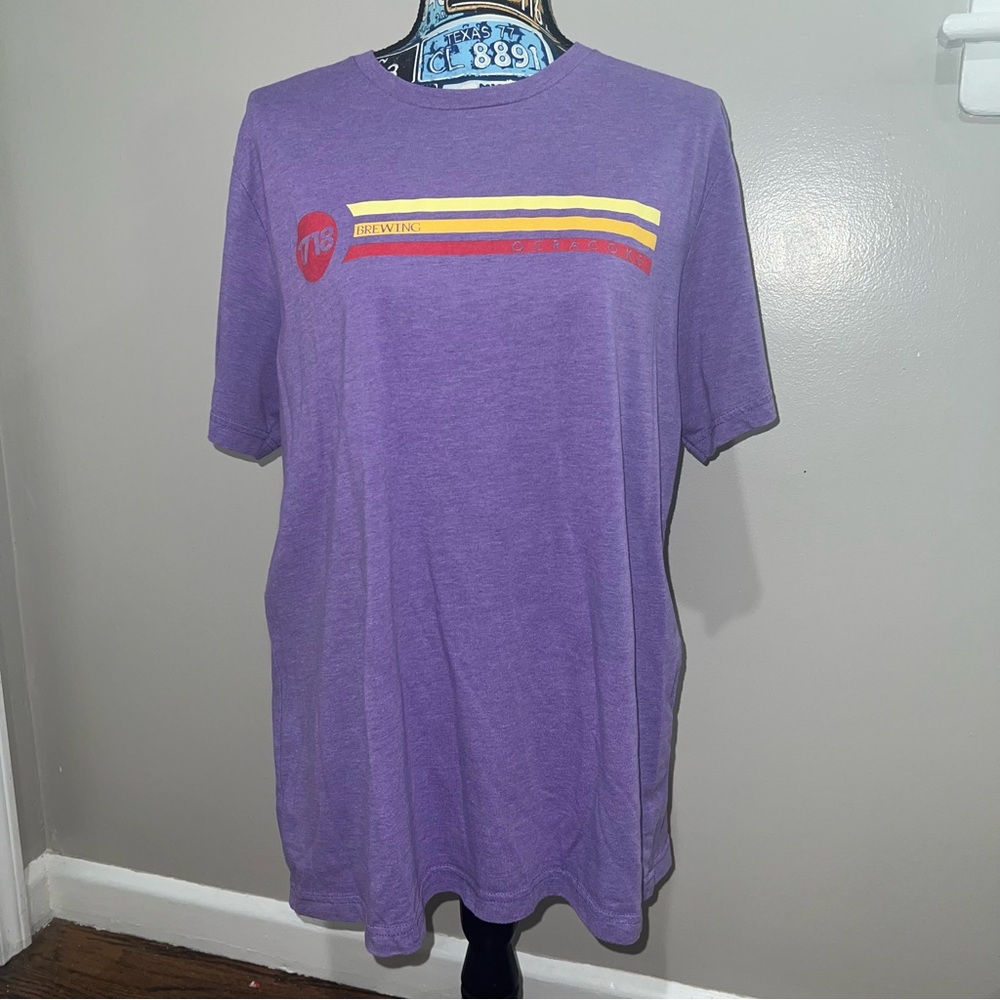 Gildan Purple Tee with Yellow and Red Stripes